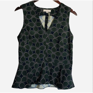 Bloomingdales Nordstrom 1.State‎ Peplum Sleeveless Blouse Green Navy Large